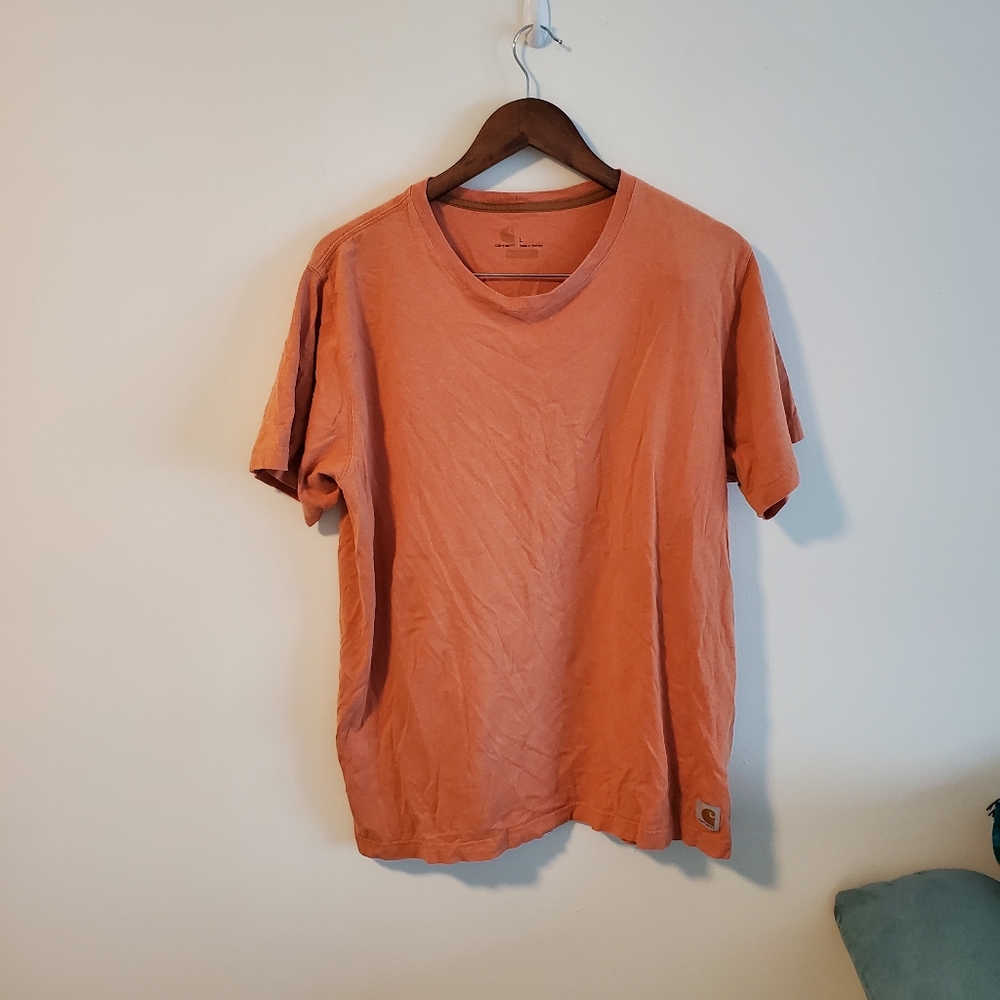 Mens Carhartt size large orange cotton tee shirt with logo relaxed fit